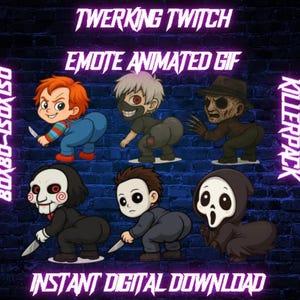 Twerking Horror Killer Emote Pack – Animated GIF Bundle – Ghostface, Chucky, Freddy, Michael, Ken Kaneki & Jigsaw – Digital Download