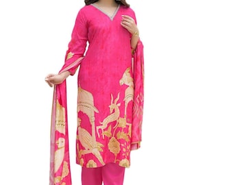 Pink Ethnic Motif Kurta Set with Dupatta, Silk Blend, Festive Wear