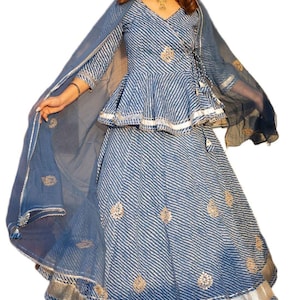 cotton rajasthani dress Multicolor Jaipuri Printed Cotton Flared Dress with Round Neck & 3/4 Sleeves