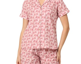 Printed Pure Cotton Shirt and Shorts Set, Women's Casual Co-ord Outfit