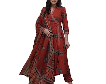 Cotton Elephant Print Kurta Set, Sequin Neckline, Indian Ethnic Wear, Block Print Suit