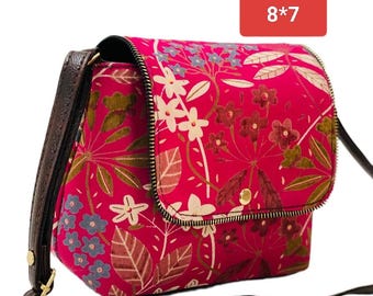 Small Floral Print Cotton Mini Tote Bag, 8x7 Inch Casual Handbag