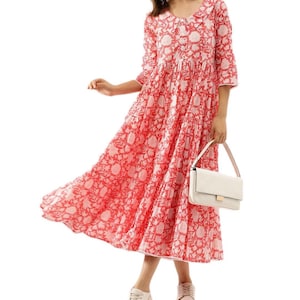 Floral Cotton Maxi Dress: Plus Size V-Neck Tiered Gown