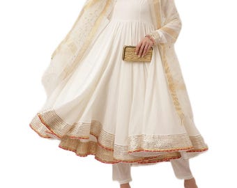 Plus Size Cotton Kurta Set with Dupatta, Woven Anarkali Kurta Pant Set, Indian Ethnic Dress, Festive Outfit, Up to 7XL