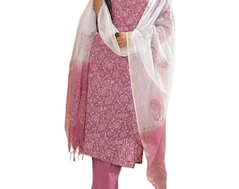 Women's Floral Printed Pure Cotton Kurta Set with Dupatta & Trousers | Indian Ethnic Wear | Printed Kurti Pant Set | Festive Casual Outfit