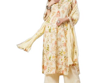 Floral Print Cotton Kurta Pant Set with Dupatta, Women's Ethnic Wear