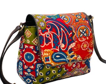 Multicolour Cotton Tote Bag, Boho Fabric Shoulder Handbag, Eco Friendly Reusable Shopping Bag