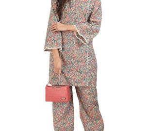 Floral Print Cotton Kurta Salwar Set: Plus Size Indian Outfit