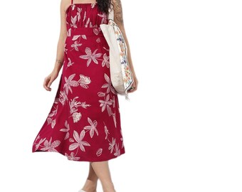 Indigo Cotton Midi Dress, Tie-Up Neck, Tiered Flared Boho Style