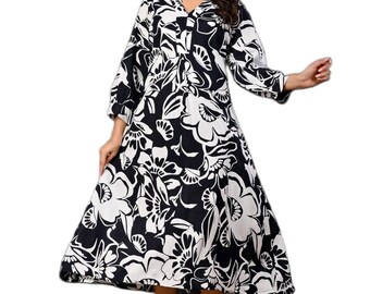 White Blue Rayon Midi Dress, Printed Boho Summer Style, Comfortable Everyday Wear