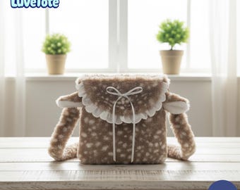 Cute Tote Bag with Retro Deer Print | Small Beach Shoulder & Sling Bag, Handmade Easter Gift Bag for Women