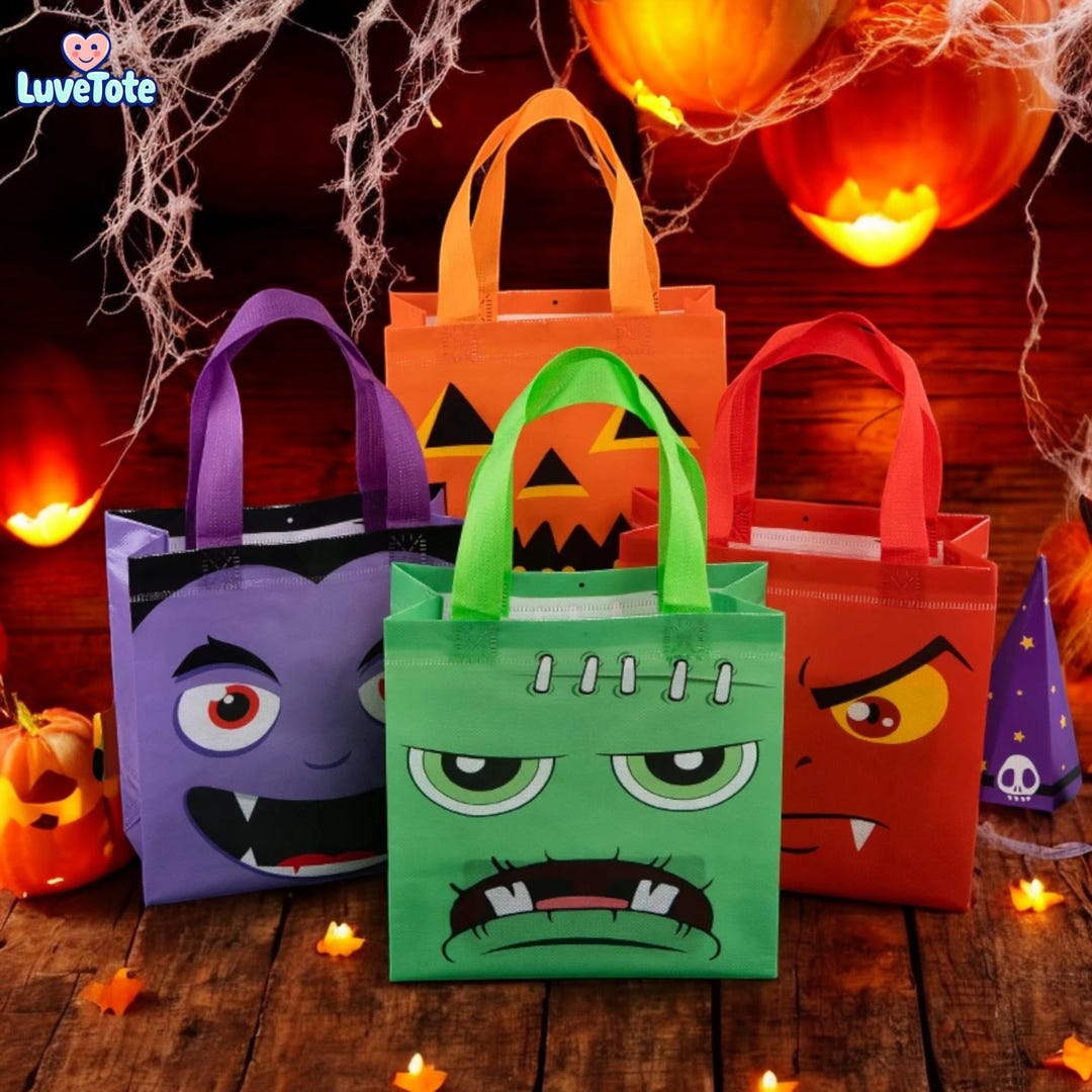 Halloween Trick or Treat Tote Bag – Non-woven Fabric Pumpkin Candy Bag ...