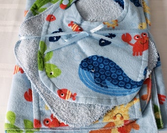 Baby Gift Set - Assorted - blanket, bib, burp-cloth, washcloth -flannel