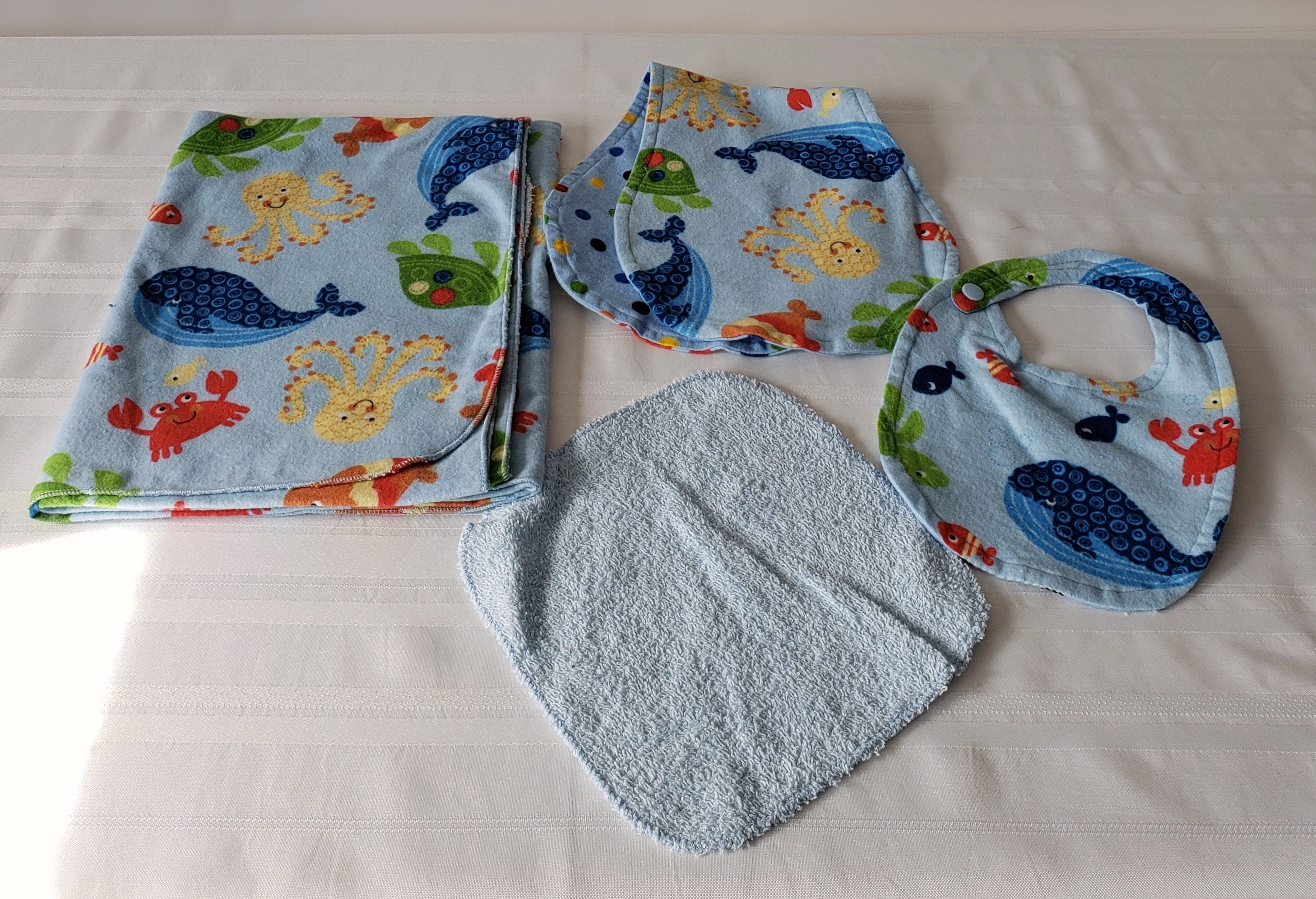 Baby Gift Set - Assorted - Blanket, Bib, Burp-cloth, Washcloth -flannel ...