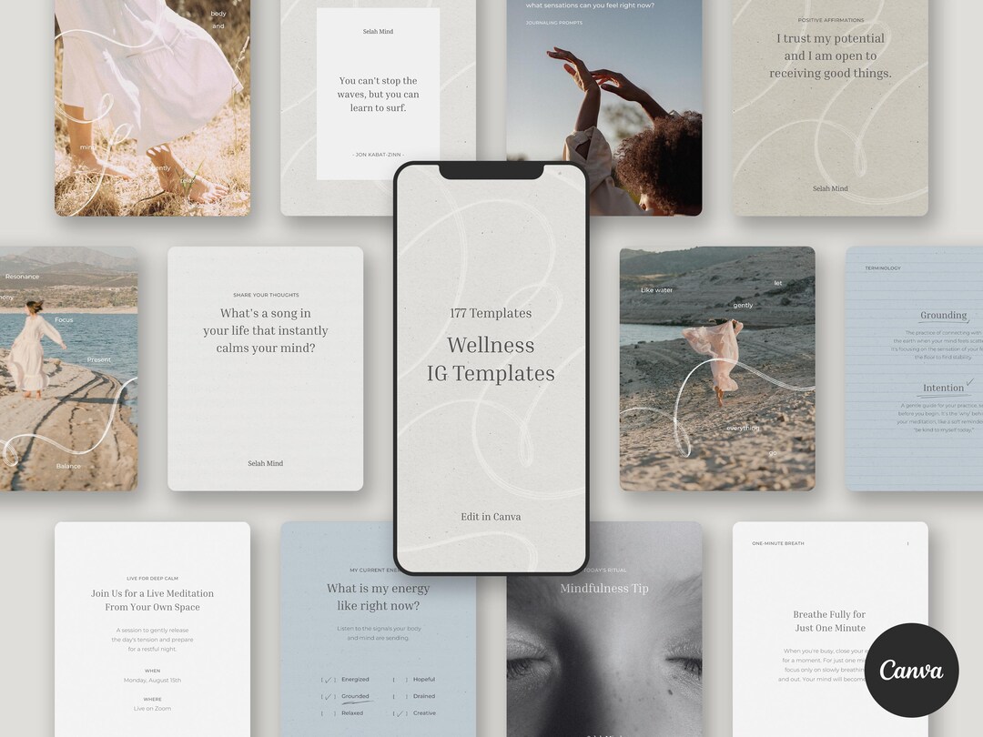 Wellness Instagram Templates for Canva | 177 Posts & Stories | Mindful ...