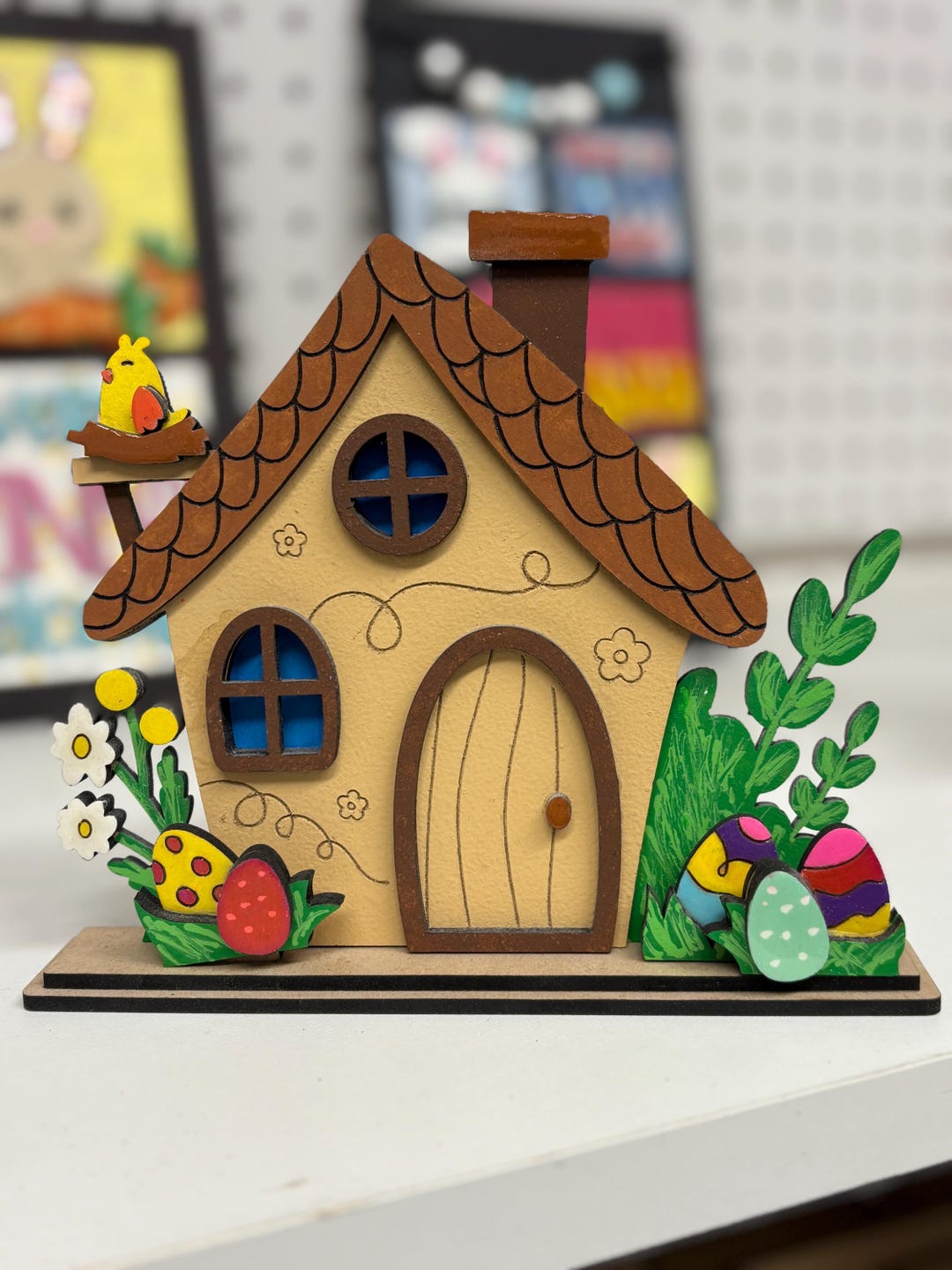 Easter Cottage Decor | Spring Bunny House Tabletop Sign | Tiered Tray ...