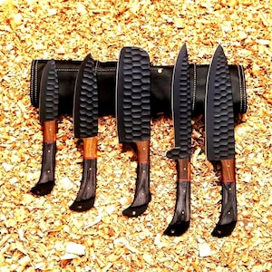 Handmade Damascus Steel Kitchen Knife Set, 5 Piece Professional Chef Knife Set With wooden Handle, Best Wedding, Anniversary Gift idea