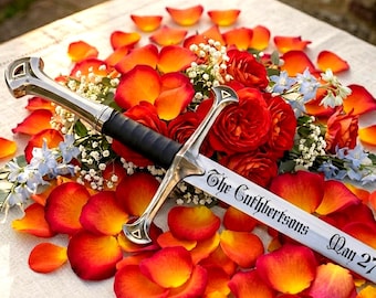 Espada de boda personalizada, espada medieval grabada a medida, regalo para padrinos de boda, regalo de aniversario para él, regalo único para marido, espada de cosplay.