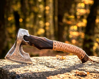 Handgemachte Axt im Wikinger-Stil mit keltischer Knoten-Gravur - Dekorative nordische Axt für Display, Sammler oder Geschenk, Geburtstagsgeschenk