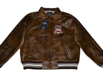 Men's AVIREX Leather Bomber Jacket - Limited Edition Flight Style
