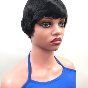 6 Inch Black Wig With Bangs,Black Wig,Short Black Wig,Short Hair Wig,Short Bob Wig, Costume Wig, Role Play Wig, Human Hair Wig, Gift For Mom