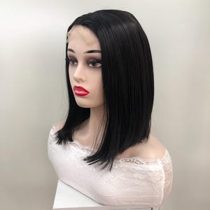 Free Part Wig 10Inch Black Straight Lace Front Wig,Lace Synthetic Material, Lightweight Straight Wig,No Bangs Wig,Gift For Her,Birthday Gift