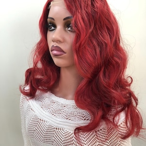 Long Red Curly Lace Wig: 24&quot; Synthetic Cosplay Wig
