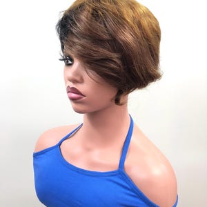 6 Inch Side Bangs Wig, Side Bangs, Black Brown Short Curly Hair, Wig, Side Bangs, Brown To Black, Birthday Gift, Gift For Her, Fashion Wig