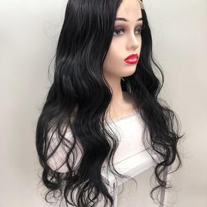 26 Inches Black Wavy Hairstyle, Women&#39;s Black Long Wavy Synthetic Wig, Small Lace On The Forehead,Temperamental Wavy Wig Without Bangs