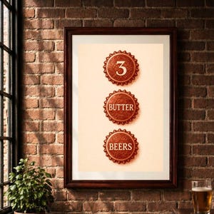 3 Butterbeers - Beer printable wall art | Vintage Beer Cap Sepia Illustration (PNG & PDF)
