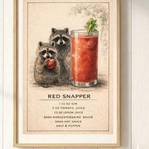 Red Snapper Cocktail Poster | Whimsical Raccoon art print