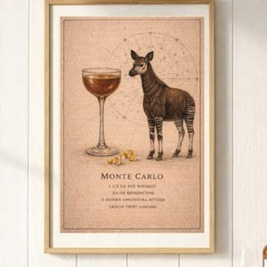Monte Carlo | Whiskey Cocktail Recipe Poster | Okapi Vintage wall art print download