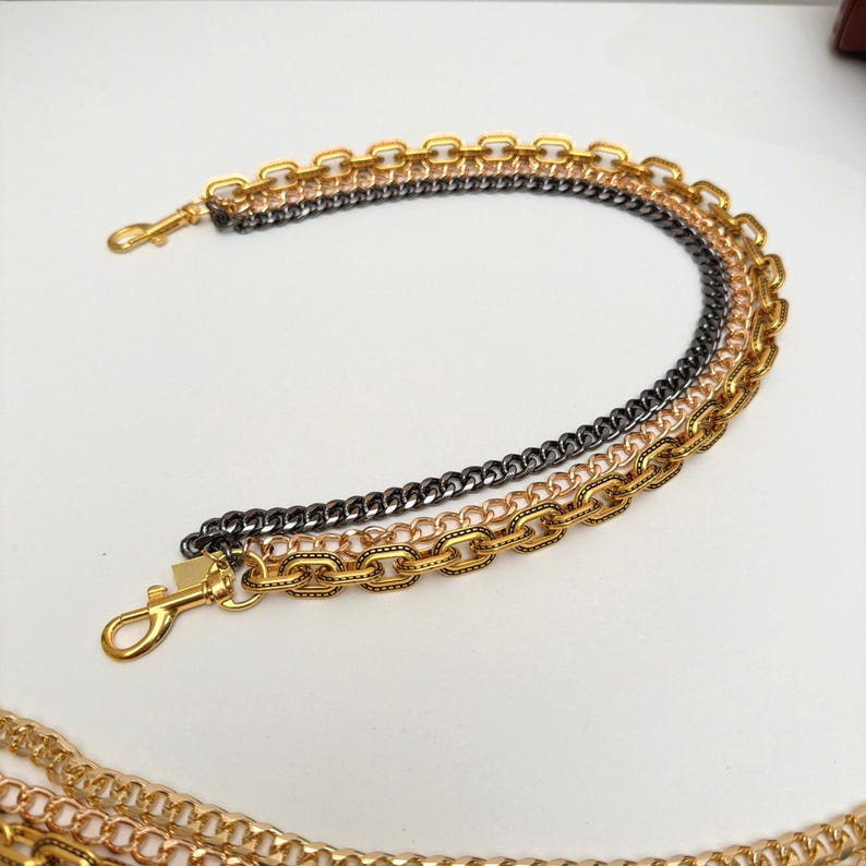 Custom Metal Bag Chain Strap, Personalized Chunky Gold Layered Purse ...