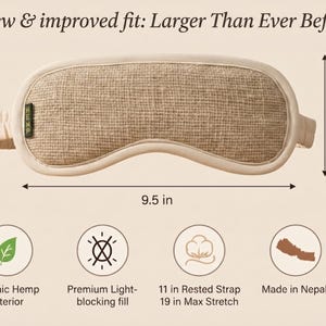 Organic Hemp Large Sleep Mask | Natural Fiber Beige Eye Patch | Ethically Made, Handmade in Nepal image 5
