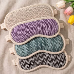 Handwoven Organic Cotton Sleep Mask | Blackout Large Eye Mask | Herringbone Mache Kada Pattern | Natural Fiber Sleeping Blindfold