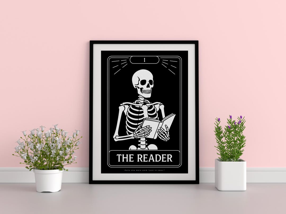 Comedy Skeleton Tarot Poster – the Reader | Funny Black & White Gothic ...