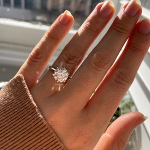 Solitaire Round Cut Moissanite Engagement Ring, 14K White Gold Proposal Ring, Anniversary Gift, Bridal Wedding Ring, Sterling Silver Ring