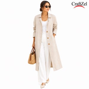 Linen Longline Duster Coat – NaturalOatmeal, Handmade