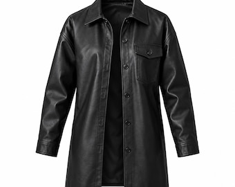 May include: A black long-sleeved shirt jacket with a smooth finish, featuring a classic collar, a front button-down closure, and a single chest pocket with a buttoned flap. The text CraftZel is visible in the upper right corner of the image.