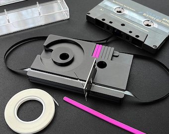 Kit di strumenti per giuntare nastri a cassetta – Edizione nera – Include nastro, rasoio e custodia – Stampato in 3D