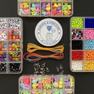 Double Candy DIY Schmuckset - 4 Box Perlenset zur Herstellung von Armbändern, Halsketten & Handyanhängern - Hobby Bastelbedarf