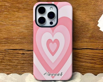 Personalized Pink Heart iPhone Case: Custom Name Y2K Coquette Cover