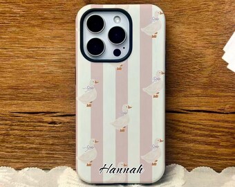 Funda para iPhone con diseño de pato rosa Coquette: carcasa resistente y personalizada
