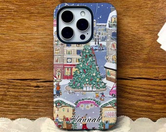Personalized Christmas Village iPhone Case: Holiday Town Art