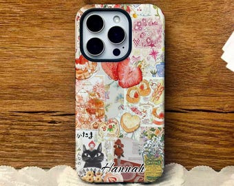 Cat Strawberry Cake Collage iPhone Case, Kawaii