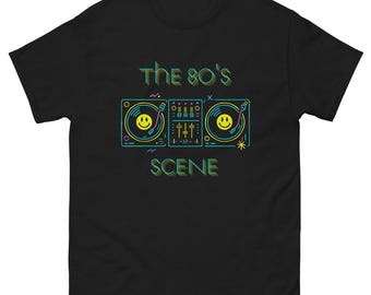 The 80s Scene T-Shirt – Neon Turntables Graphic Tee for Retro Music Fans | Unisex