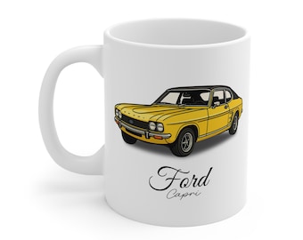 Tazza gialla Ford Capri / Tazza in ceramica bianca da 11 once