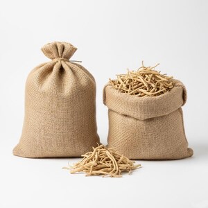 Premium ashwagandha roots in jute bag – dried whole roots for ayurvedic and herbal use