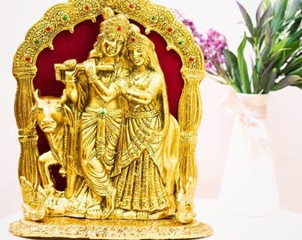 Estatua de Radha Krishna, escultura de deidad hindú, ídolo de Krishna con flauta, decoración india, acento espiritual para el hogar.