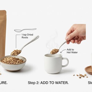 Shatavari roots with spoon and usage setup – how to add shatavari roots to water for herbal consumption
